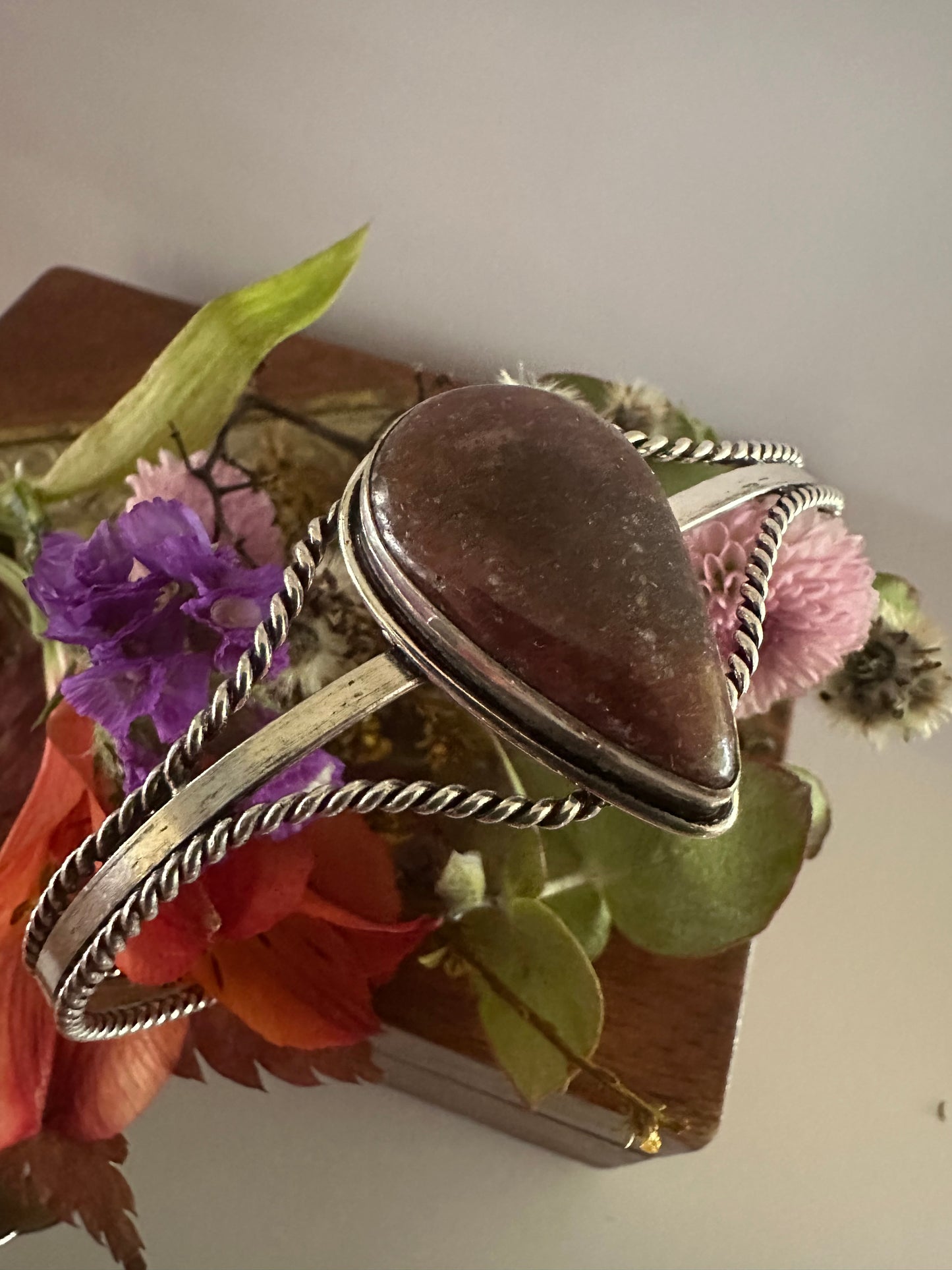 Love Divine Cuff – Handcrafted Rhodonite Bracelet