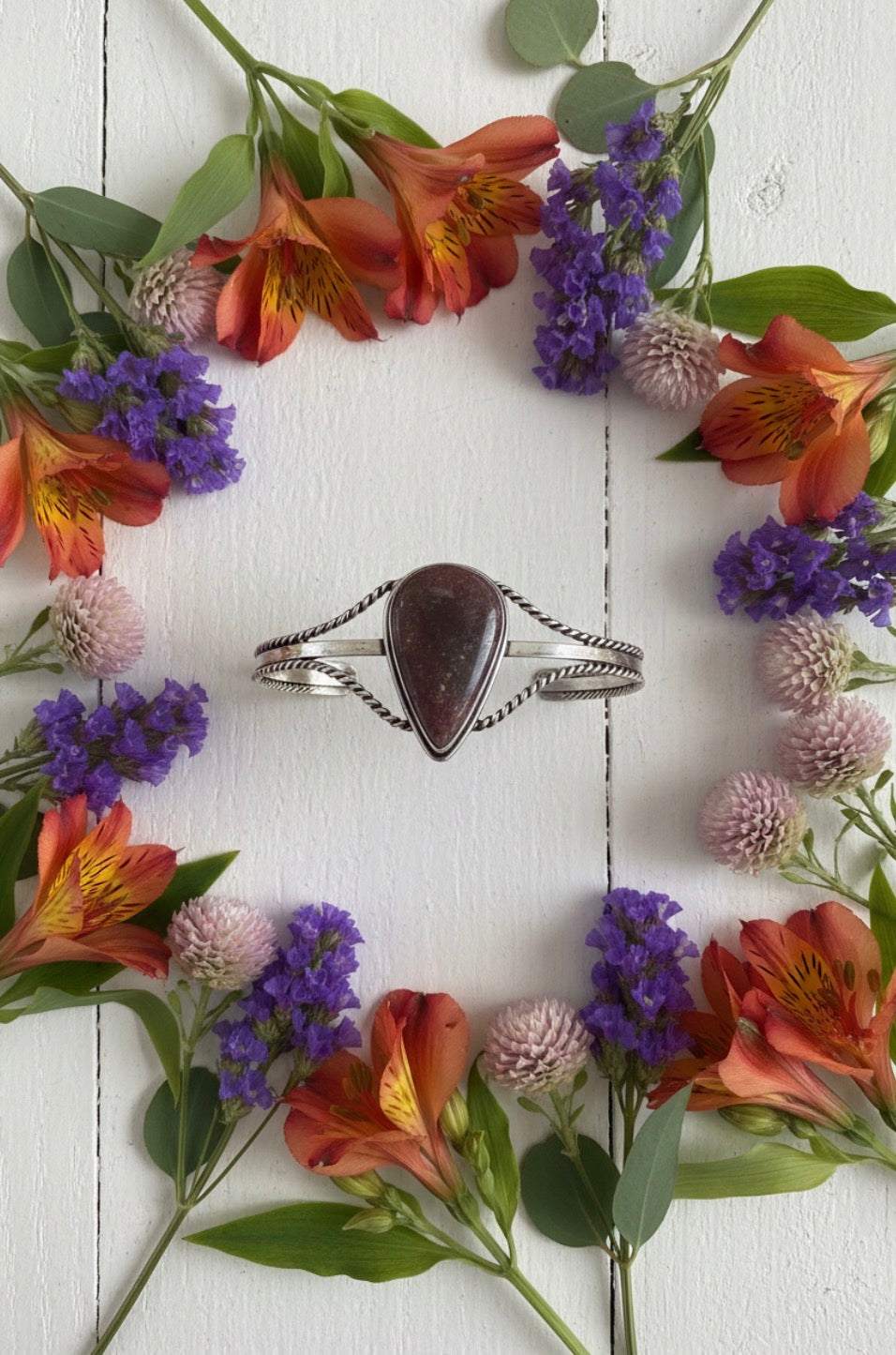 Love Divine Cuff – Handcrafted Rhodonite Bracelet