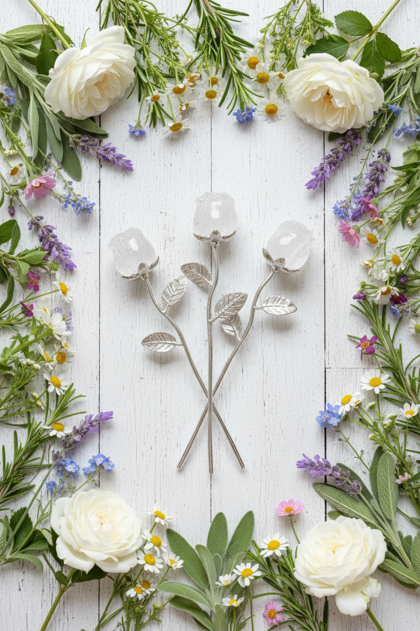 Clear Quartz Rose Staff with Inclusions