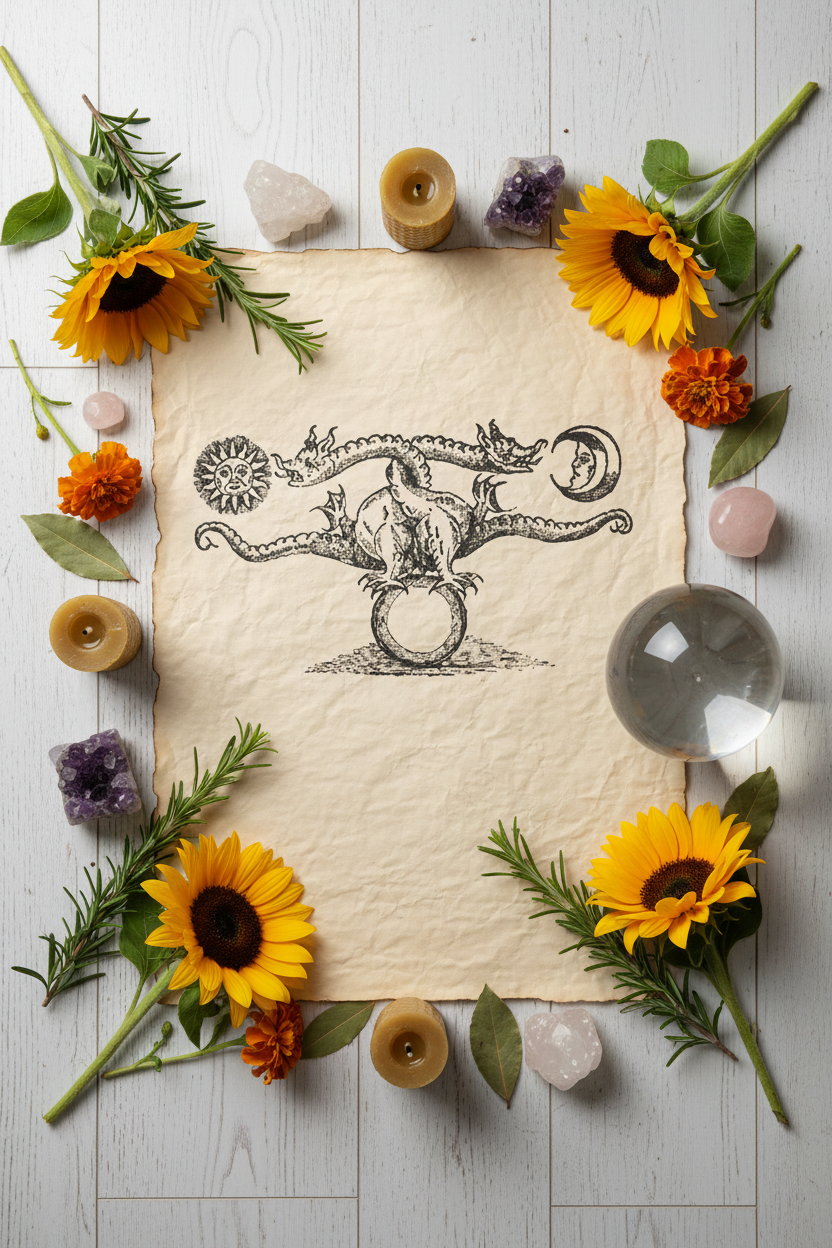 Realistic Witch's Kitchen Dragon Flat Lay