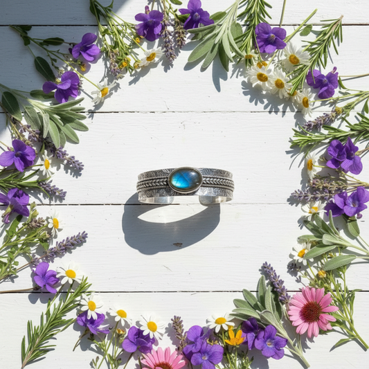 Veilfire Priestess Cuff on white floorboards